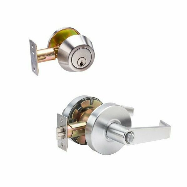 Trans Atlantic Co. Brushed Chrome Commercial Cylindrical Entry Door Handle W/ 700 Series Double Cylinder Deadbolt Combo DL-LSV53DB760-US26D